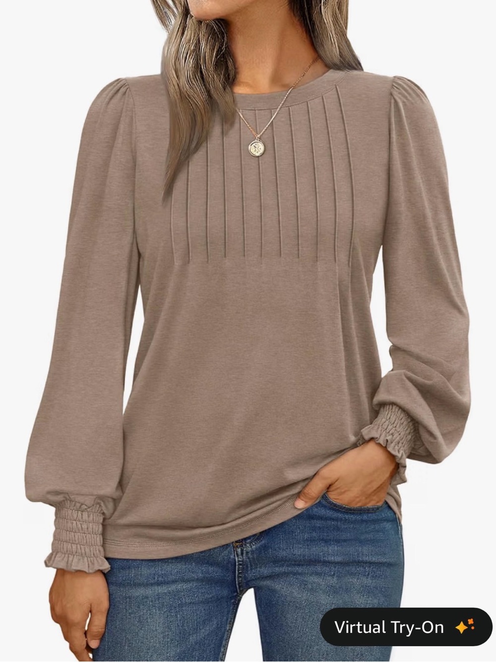 AUTOMET XXL Pleated Front Knit Top | Smocked Cuffs